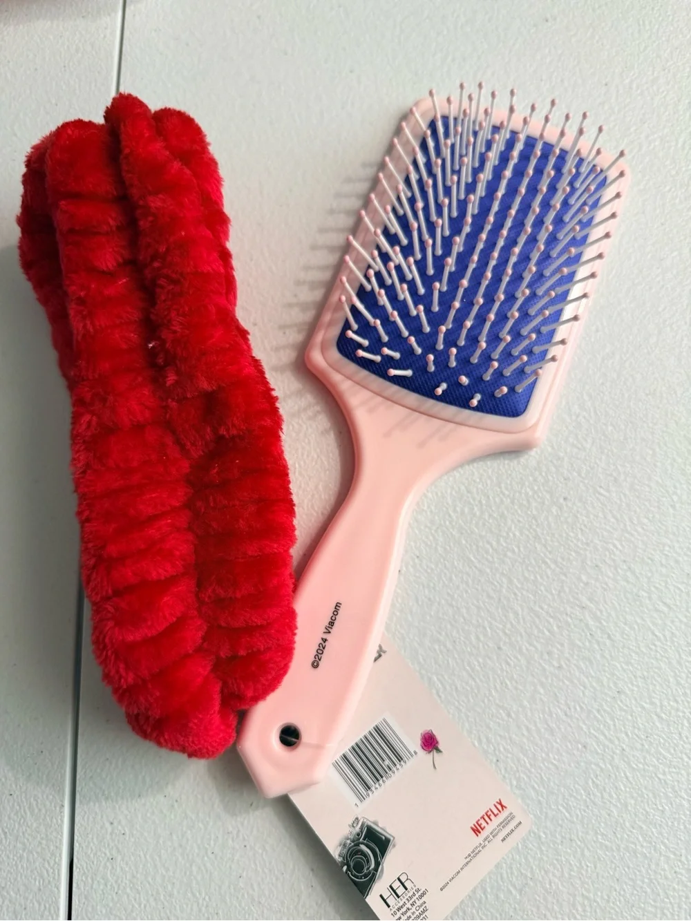 Emily in Paris Red Plush Headband & Brush